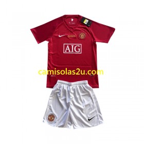 Camisolas de futebol Manchester United Champion League 2007 Criança Equipamento Principal Manga Curta
